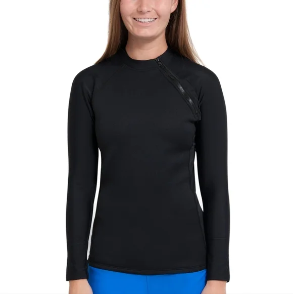 Tuga Women's Hybrid Thermal Zip Rash Guard - Black / Black NWT - Picture 1 of 3